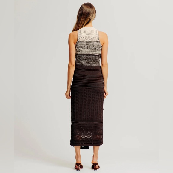 Torn by Ronny Kobo Amber Crochet Knit Maxi Dress In Bleached Shell/Choco XS - Picture 3 of 16